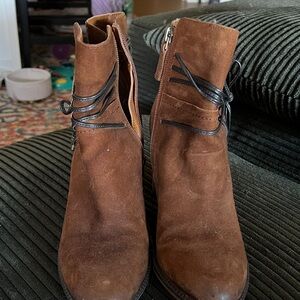 Franco Sarto Brown Suede Ankle Boot with Black Leather String Strap